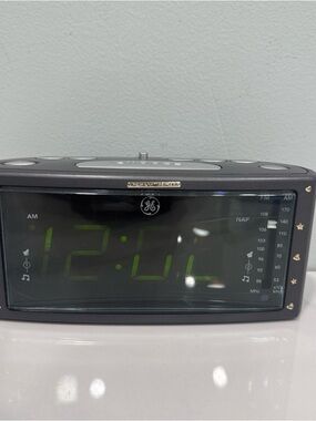 GE Digital Alarm Clock Radio in Dark Gray with Green Display